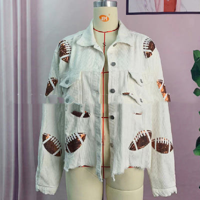 Fashion Corduroy Jacket Fashion Rugby Print Baseball Jacket Autumn And Winter Tops Clothes For Women